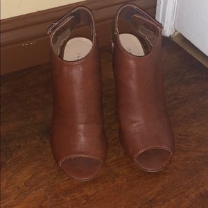 Brown open toe booties